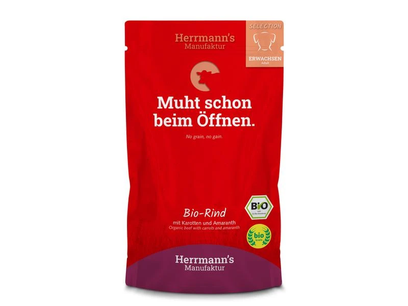 Herrmann's Nassfutter Bio Rind mit Karotten und Amaranth 1 Herrmann's Nassfutter Bio Rind mit Karotten und Amaranth