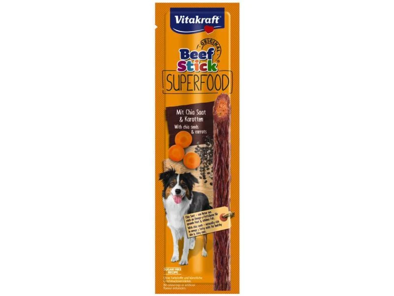 Vitakraft Leckerli Beef-Stick Superfood Karotte & Chiasamen, 25 g 1 Vitakraft Leckerli Beef-Stick Superfood Karotte & Chiasamen, 25 g
